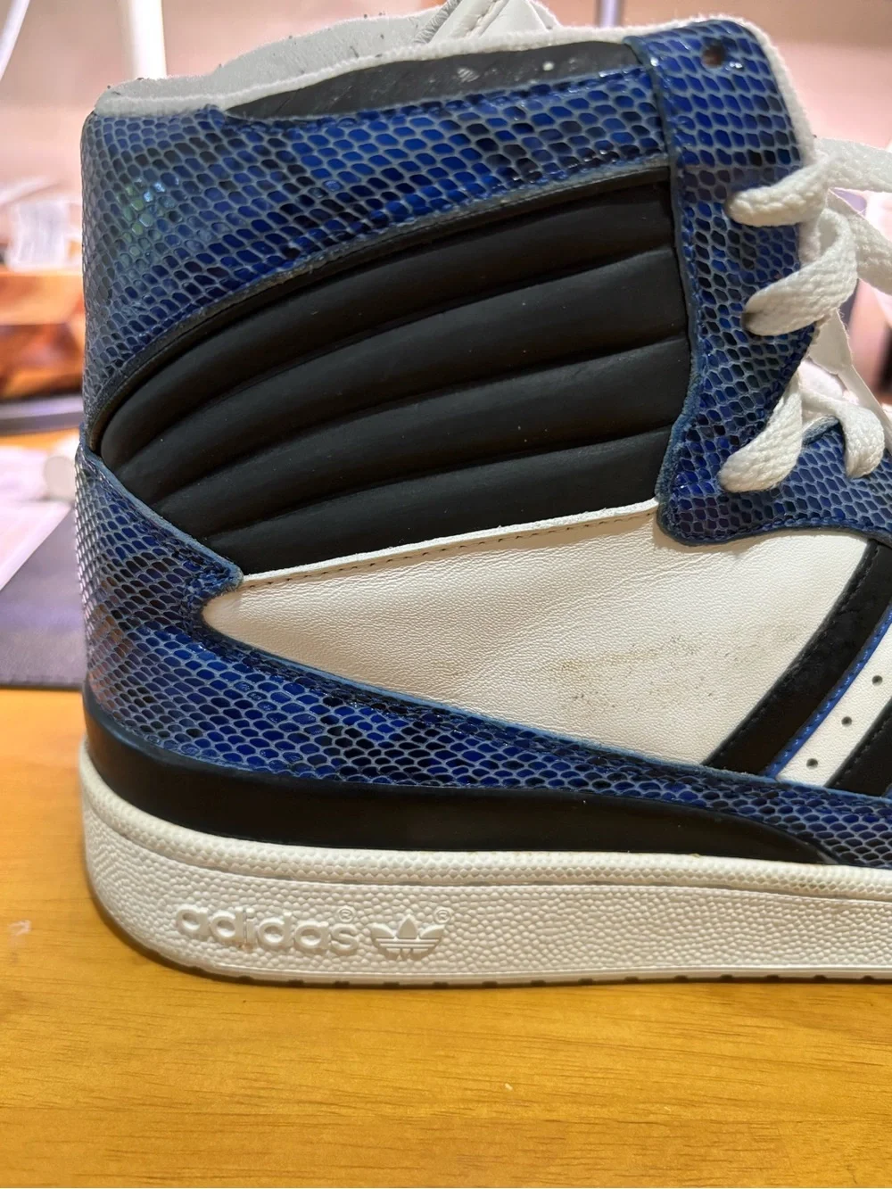 ADIDAS RUN-DMC FLEETWOOD HIGH TOP SNAKESKIN LEATHER SNEAKERS MENS.